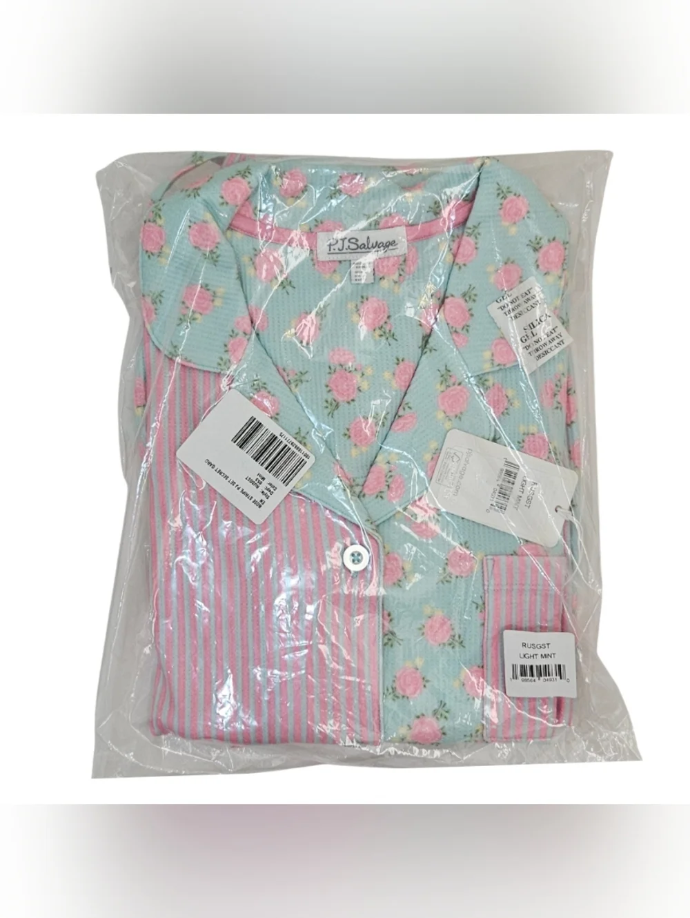 PJ Salvage Pajama Set Short Sleeve Top & Shorts Mint Rose Stripe Secret Garden